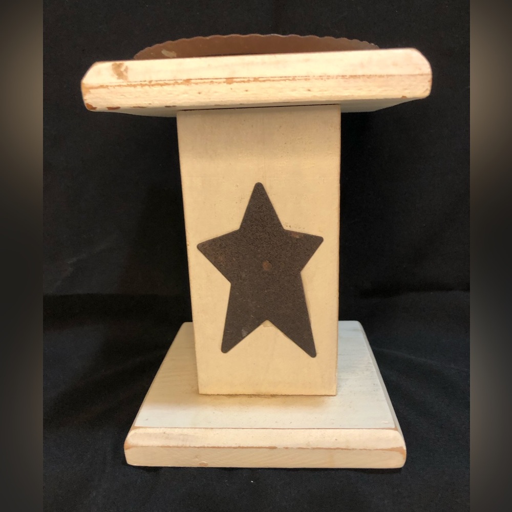 Wooden Americana Pillar Candle Holder, 6” tall